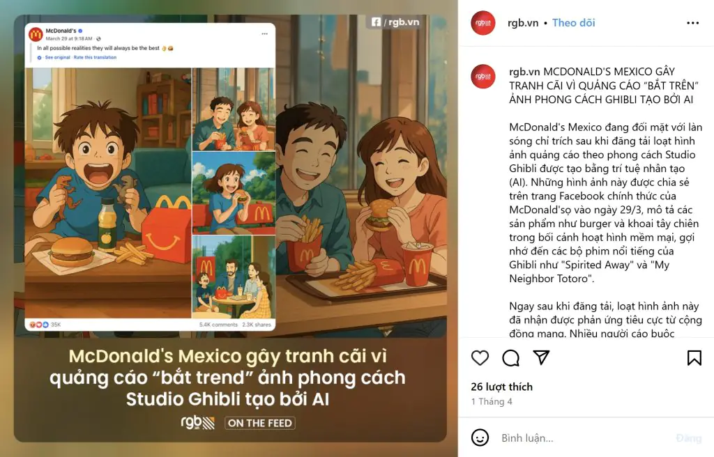 Mcdonald's mexico gây tranh cãi vì quảng cáo “bắt trên” ảnh phong cách ghibli tạo bởi AI